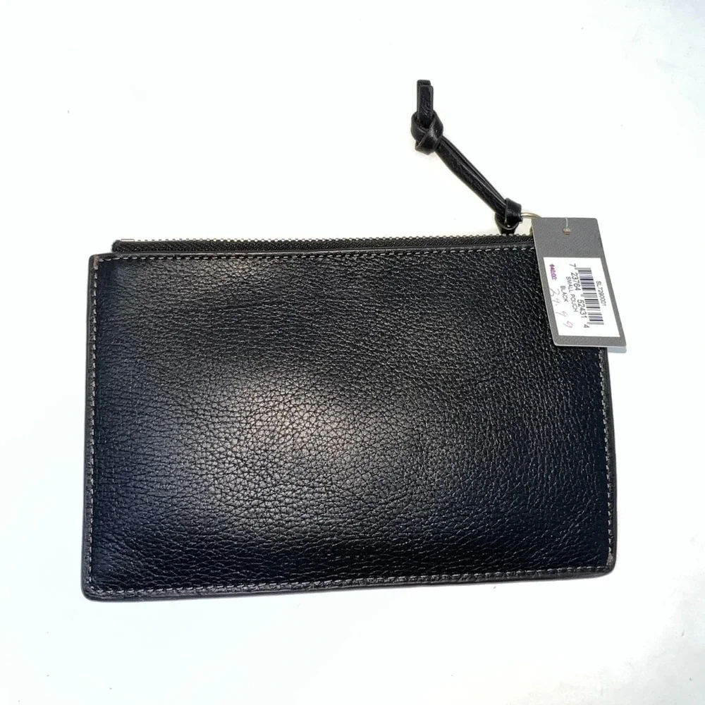 Fossil Black Pebbled Leather Wristlet Zip Pouch Clutch Bag